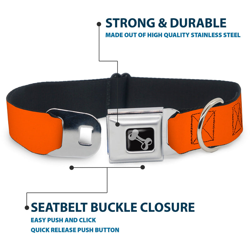 Dog Bone Black/Silver Seatbelt Buckle Collar - Pet Quote NO DOGS Orange/White