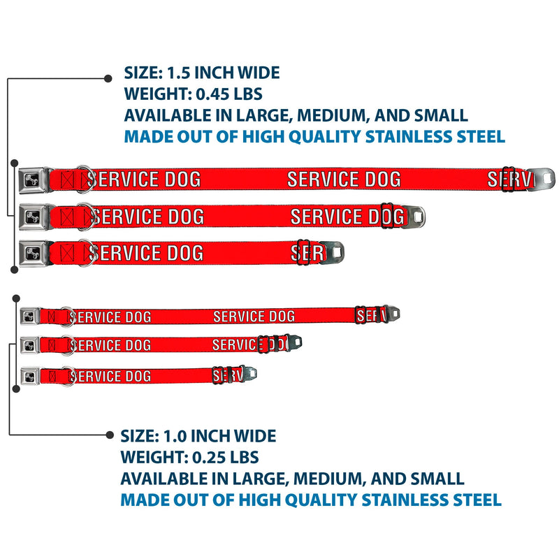 Dog Bone Black/Silver Seatbelt Buckle Collar - SERVICE DOG Red/Black/White