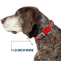 Dog Bone Black/Silver Seatbelt Buckle Collar - SERVICE DOG Red/Black/White