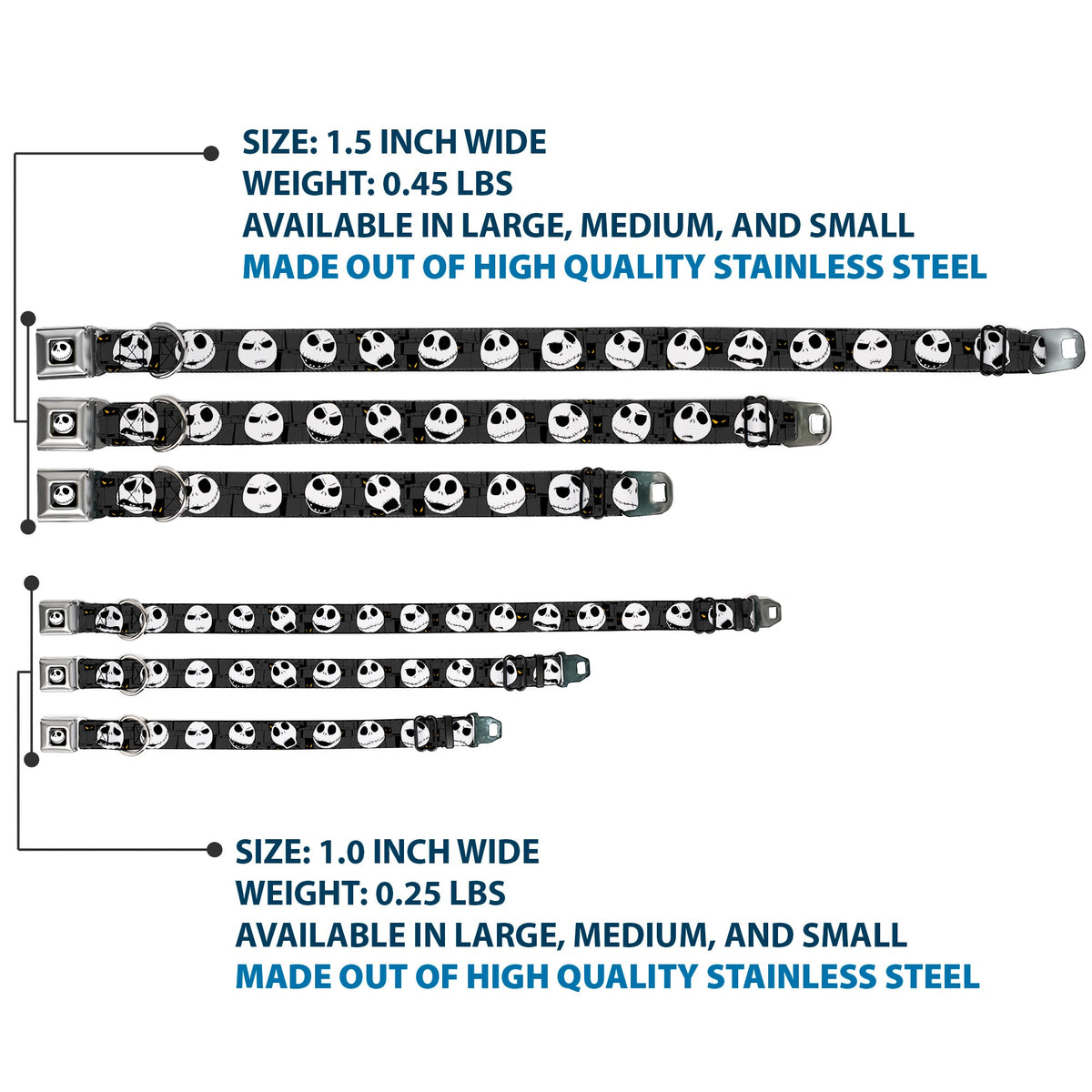 Jack Smile Full Color Seatbelt Buckle Collar - Nightmare Before Christmas Jack Expressions Gray