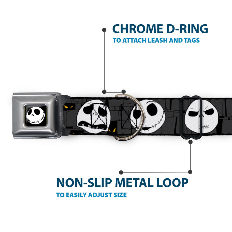 Jack Smile Full Color Seatbelt Buckle Collar - Nightmare Before Christmas Jack Expressions Gray