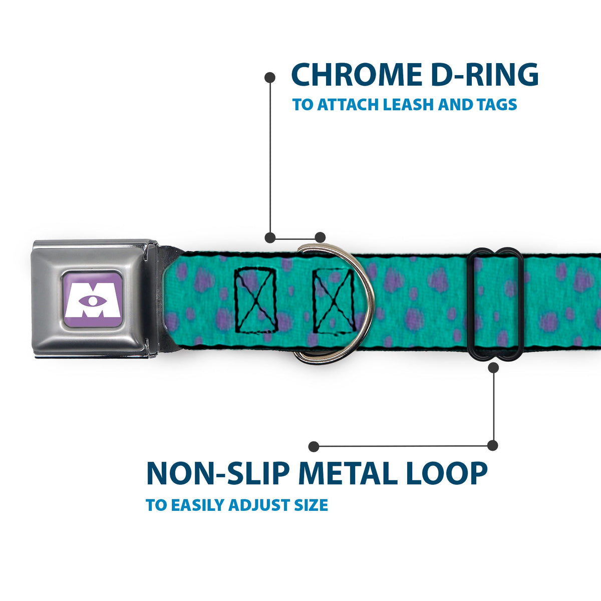 Monsters Inc. Icon Full Color Purple/White Seatbelt Buckle Collar - Monsters Inc. Sulley Bounding Spots Blue/Purple
