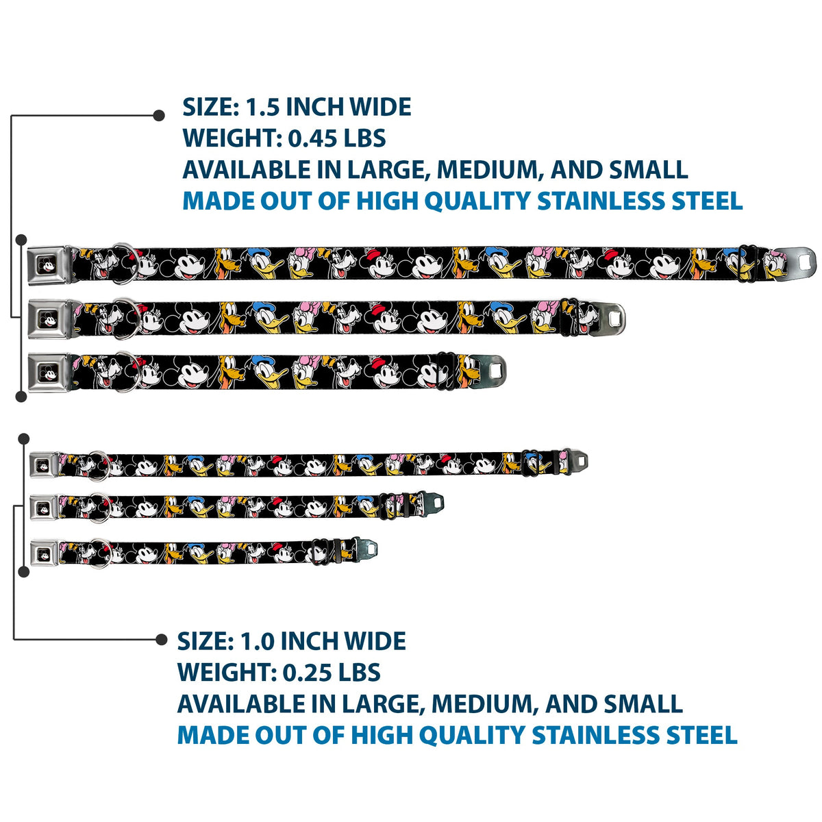Mickey Mouse Smiling Face Full Color Black Seatbelt Buckle Collar - Disney The Sensational Six Smiling Faces Black