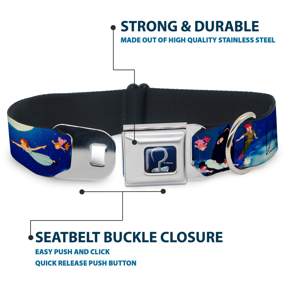 Captain Hook's Hook Full Color Seatbelt Buckle Collar - Peter Pan Flying Scene