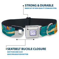 LUCA Logo Full Color Lavender/White Seatbelt Buckle Collar - Luca and Alberto Sea Monsters Swimming Poses Turquoise Blues