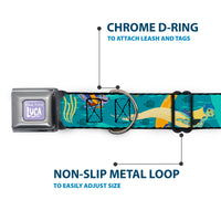 LUCA Logo Full Color Lavender/White Seatbelt Buckle Collar - Luca and Alberto Sea Monsters Swimming Poses Turquoise Blues