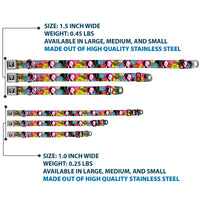 Cruella de Vil CDV Icon Black/White Seatbelt Buckle Collar - Cruella de Vil Cruell World and Round Badge Icons Collage