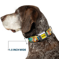 LUCA Logo Full Color Yellow/Black Seatbelt Buckle Collar - Luca The Piazza Poster Collage Stacked