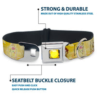 Princess Gem CLOSE-UP Full Color Yellow Seatbelt Buckle Collar - Belle Poses/Enchanted Rose/Story Script Yellow/Pinks