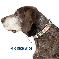 Disney Princess Crown Full Color Golds Seatbelt Buckle Collar - Pocahontas and Meeko Compass Pose with Script and Leaves Beige