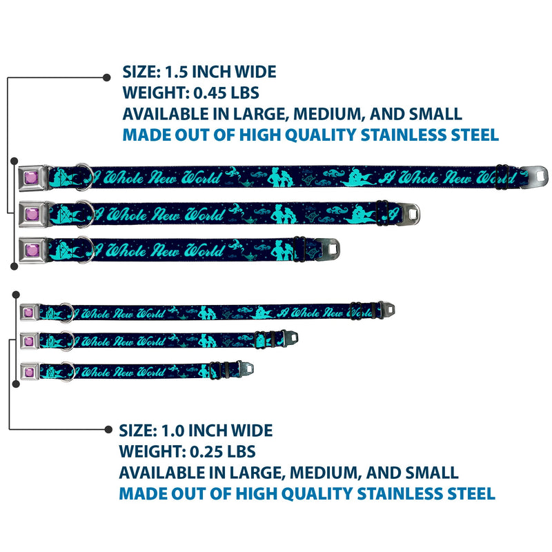 Princess Gem CLOSE-UP Full Color Purple Seatbelt Buckle Collar - Aladdin & Jasmine Silhouette A WHOLE NEW WORLD