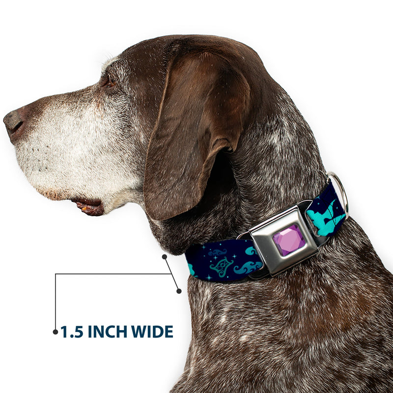 Princess Gem CLOSE-UP Full Color Purple Seatbelt Buckle Collar - Aladdin & Jasmine Silhouette A WHOLE NEW WORLD