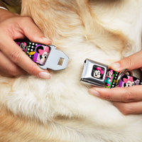 Mini Minnie Mouse Face CLOSE-UP Full Color Black Seatbelt Buckle Collar - Mini Minnie Fashion Poses/Polka Dot Black/White/Multi Color
