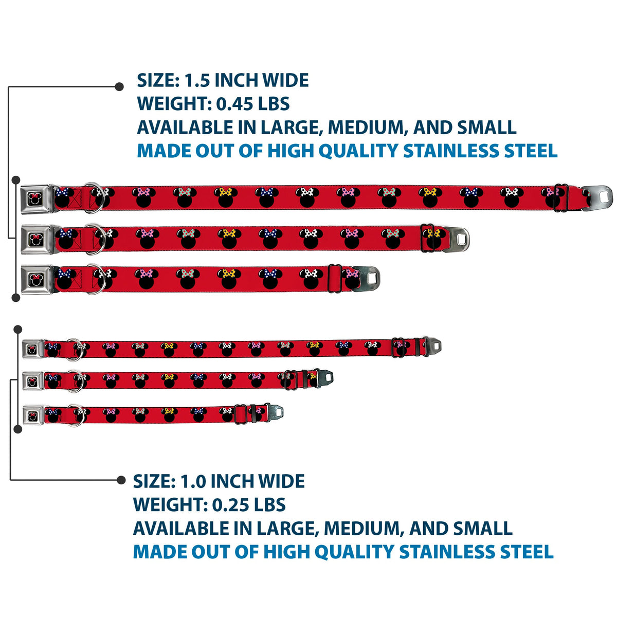 Minnie Mouse Outline Full Color Black White Red Polka Dot Seatbelt Buckle Collar - Minnie Mouse Silhouette Red/Black/Polka Dot