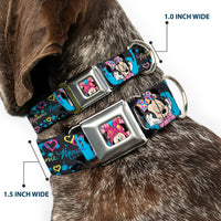 Minnie Mouse Winking CLOSE-UP Full Color Multi Color Seatbelt Buckle Collar - Minnie Mouse Hoody & Headphone Poses Gray/Multi Color