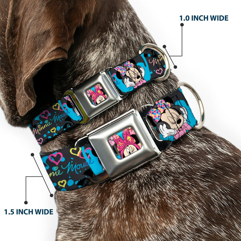 Minnie Mouse Winking CLOSE-UP Full Color Multi Color Seatbelt Buckle Collar - Minnie Mouse Hoody & Headphone Poses Gray/Multi Color
