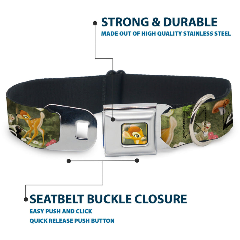 Bambi Face CLOSE-UP Full Color Gray Seatbelt Buckle Collar - Bambi & Friends Scene