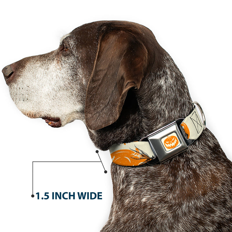 The Nightmare Before Christmas Pumpkin Ivory/Orange Seatbelt Buckle Collar - The Nightmare Before Christmas Jack Pose and Pumpkins Collage Ivory/Orange/Black