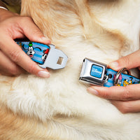 DISNEY Signature Full Color Blue/White Seatbelt Buckle Collar - Disney The Sensational Six Smiling Faces Stripe Blues