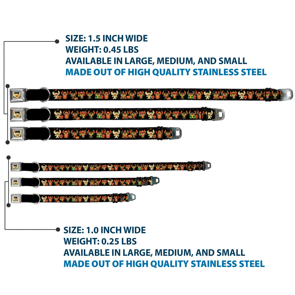 Lilo and Stitch Holiday Halloween Stitch Mummy Face Full Color Black Seatbelt Buckle Collar - Lilo and Stitch Halloween Stitch Dress Up Poses Black