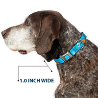 PIXAR Title Logo Full Color Blue/White Seatbelt Buckle Collar - Pixar Holiday Collection Easter Egg Characters Scattered Blue