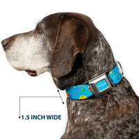 PIXAR Title Logo Full Color Blue/White Seatbelt Buckle Collar - Pixar Holiday Collection Easter Egg Characters Scattered Blue