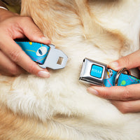 PIXAR Title Logo Full Color Blue/White Seatbelt Buckle Collar - Pixar Holiday Collection Easter Egg Characters Scattered Blue
