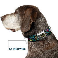 Electric Tinkerbell Face Full Color Black/Multi Neon Seatbelt Buckle Collar - Electric Tinkerbell Poses/Stripes Black/Multi Neon