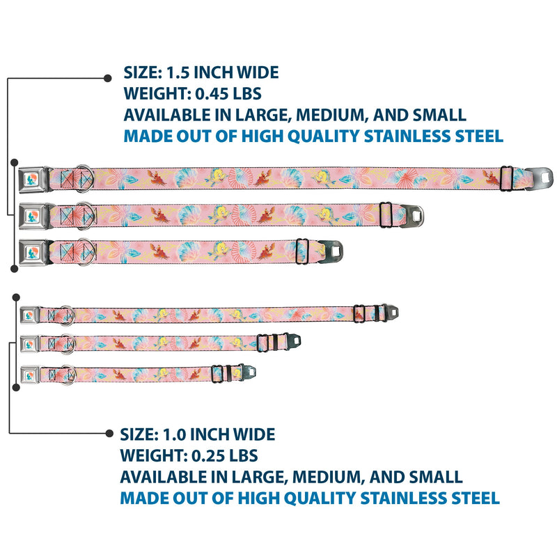 The Little Mermaid Ariel Silhouette Pose Full Color White/Multi Color Seatbelt Buckle Collar - The Little Mermaid Flounder and Sebastian Under the Sea Pinks