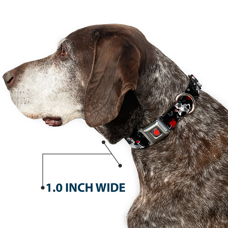 Apple Glow Full Color Black Red Seatbelt Buckle Collar - SNOW WHITE Apple Poses/Butterflies Black/Gray/Red