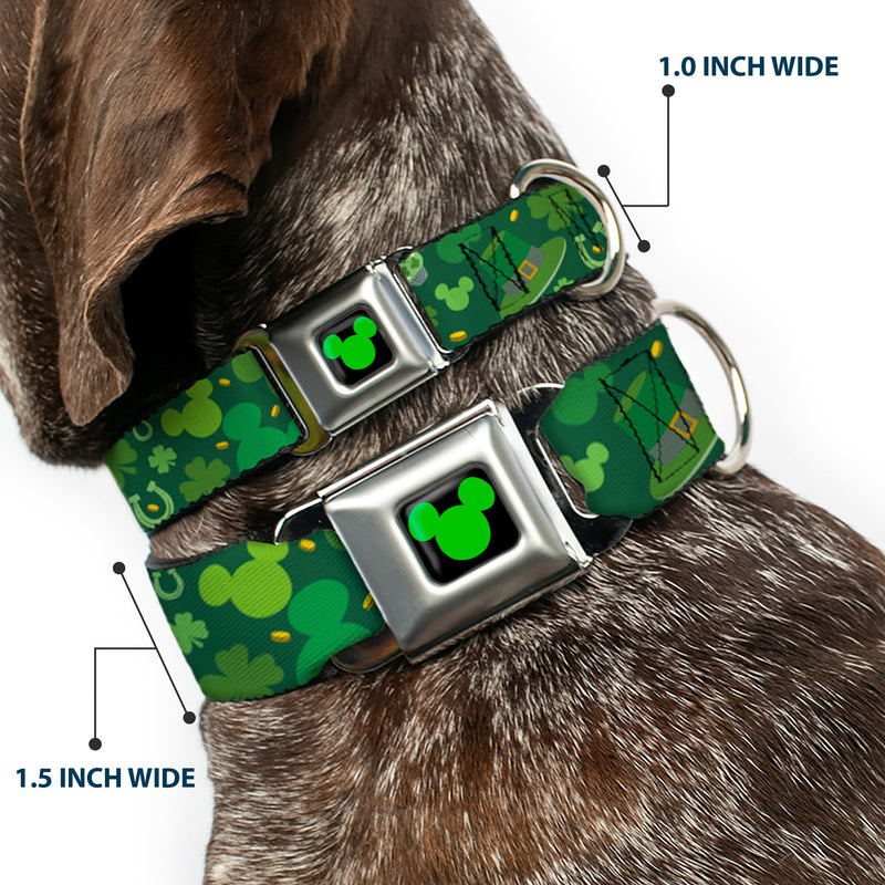 Mickey Silhouette Full Color Black Green Seatbelt Buckle Collar - St. Patrick's Day Mickey Collage Greens