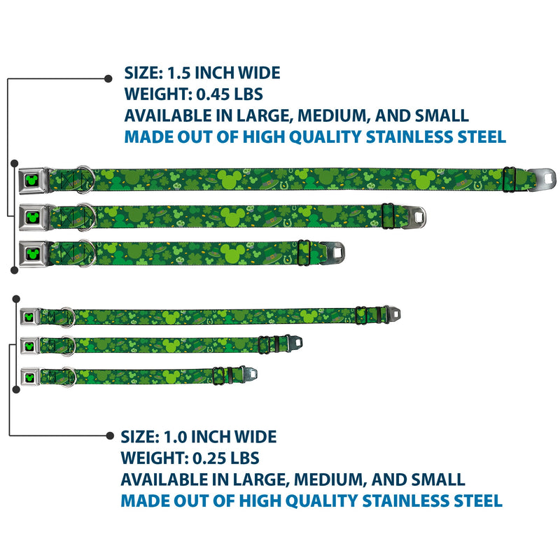 Mickey Silhouette Full Color Black Green Seatbelt Buckle Collar - St. Patrick's Day Mickey Collage Greens