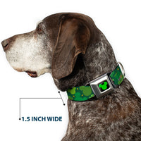 Mickey Silhouette Full Color Black Green Seatbelt Buckle Collar - St. Patrick's Day Mickey Collage Greens