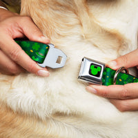Mickey Silhouette Full Color Black Green Seatbelt Buckle Collar - St. Patrick's Day Mickey Collage Greens
