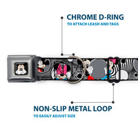 Mickey Mouse Expression3 Full Color Black Seatbelt Buckle Collar - Mickey & Minnie Peek-a-Boo Expressions Swirl Black/White