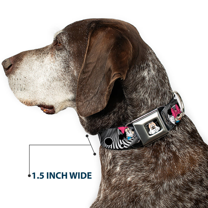 Mickey Mouse Expression3 Full Color Black Seatbelt Buckle Collar - Mickey & Minnie Peek-a-Boo Expressions Swirl Black/White