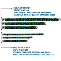 Monsters Eye Full Color Black/Neon Green Seatbelt Buckle Collar - Monsters Inc. Sully & Mike Poses/GRRRRR! Black/Turquoise/Green