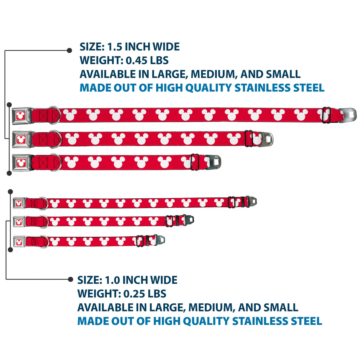 Mickey Mouse Ears Icon Full Color Red/White Seatbelt Buckle Collar - Mickey Mouse Ears Icon Red/White
