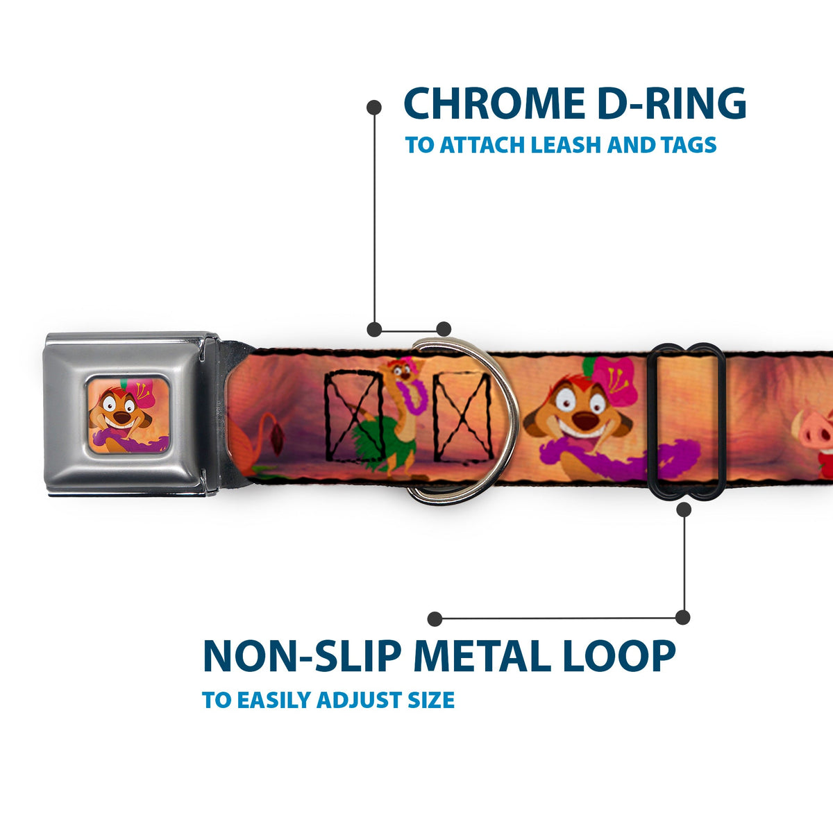 Timon Hula Pose Full Color Seatbelt Buckle Collar - Timon & Pumba The Hula Song Poses
