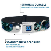 Monsters University Logo Full Color Blue White Seatbelt Buckle Collar - Sulley Scare Pose/Dots Blues/White