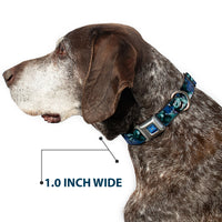 Monsters University Logo Full Color Blue White Seatbelt Buckle Collar - Sulley Scare Pose/Dots Blues/White