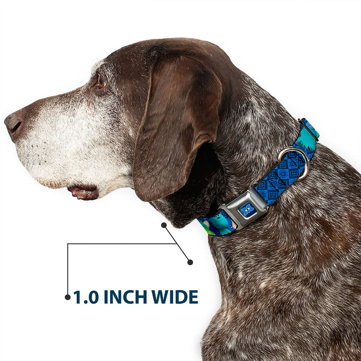 Monsters University Logo Full Color Blue White Seatbelt Buckle Collar - Monsters University Sulley & Mike Poses/Checkers Blue