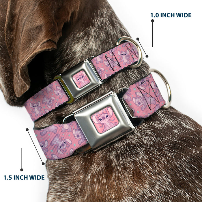 Lilo & Stitch Angel Sitting Pose Full Color Pink Seatbelt Buckle Collar - Lilo & Stitch Angel Poses Scattered Pinks