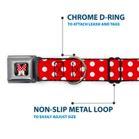 Minnie Mouse w Bow CLOSE-UP Full Color Black Red White Seatbelt Buckle Collar - Minnie Mouse Polka Dots Red/White