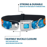 FROZEN Logo Full Color Blues Seatbelt Buckle Collar - Frozen Character Poses Blues