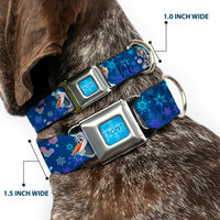 FROZEN Logo Full Color Blues Seatbelt Buckle Collar - Frozen Olaf Poses/Snowflakes Blues