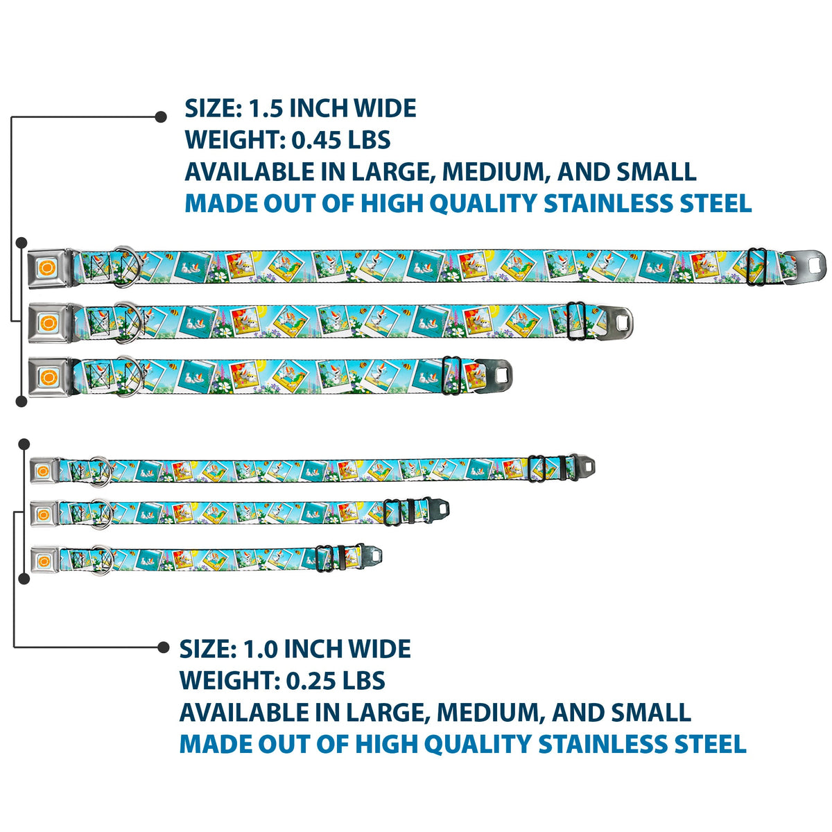 Frozen Sun Full Color Blue/Yellows Seatbelt Buckle Collar - Olaf Summertime Snapshots