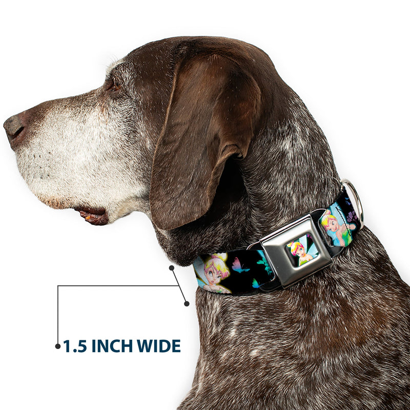 Glowing Tinker Bell Pose Full Color Seatbelt Buckle Collar - Glowing Tinker Bell Poses/Butterflies & Flowers Black/Multi Neon