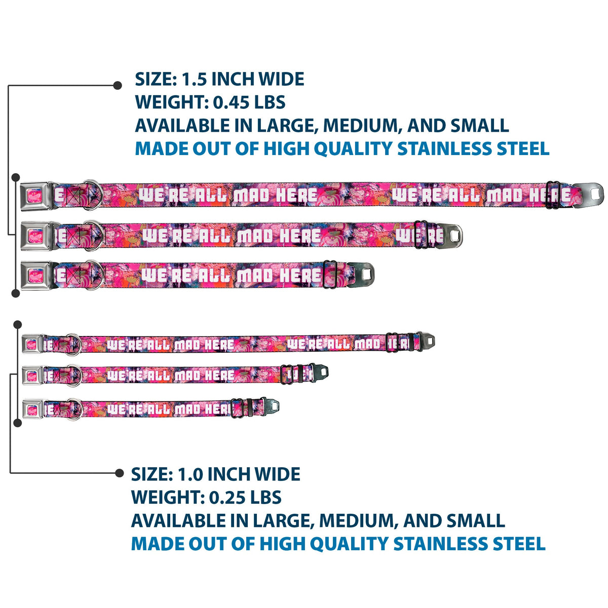 Transparent Cheshire Cat Face Full Color Seatbelt Buckle Collar - Transparent Cheshire Cat Poses WE'RE ALL MAD HERE
