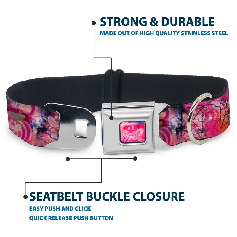 Transparent Cheshire Cat Face Full Color Seatbelt Buckle Collar - Transparent Cheshire Cat Poses WE'RE ALL MAD HERE